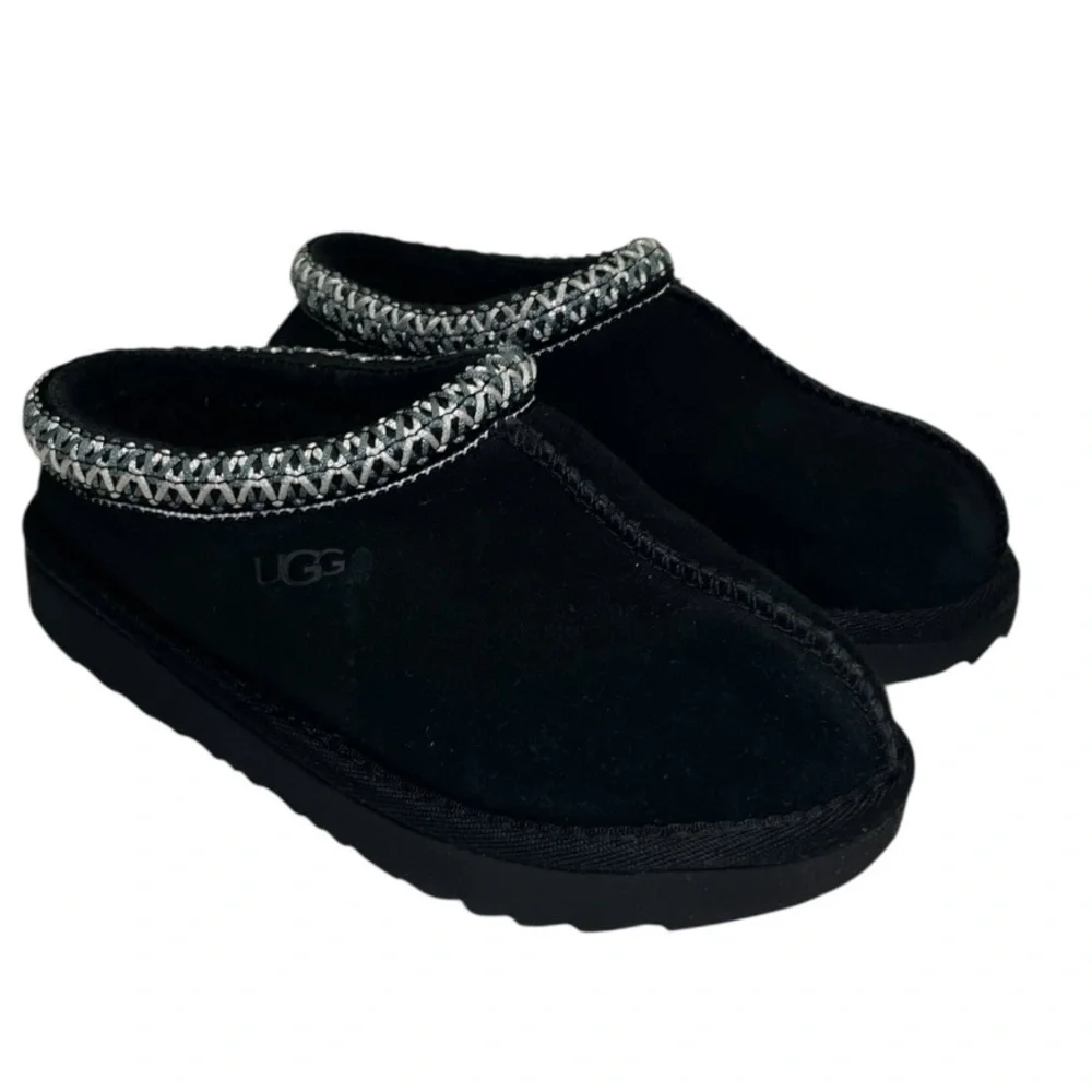 Toddler UGG Tasman Leather Slip On Slippers with Knitted Collar Sz 12